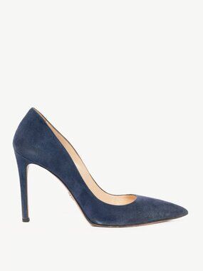 Prada Blue Suede Pointed-Toe Pumps